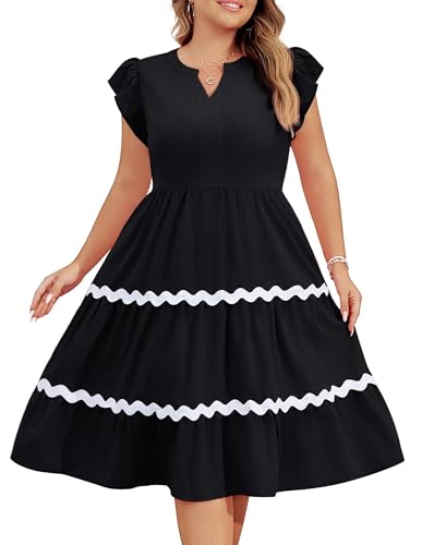 Hanna Nikole Damen Große Größe Hohe Taille Midikleid Freizeitkleider A-Linie Kleid mit Taschen Schwarz 52 Hanna Nikole Damen Große Größe Hohe Taille Midikleid Freizeitkleider A-Linie Kleid mit Taschen Schwarz 52 von Hanna Nikole