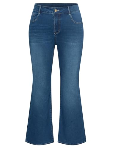 Hanna Nikole Damen Große Größe Jeans Damen Hoher Taille Bootcut Bell Bottom Stilvolles Bodycon Bell Bottom Jeans Light Blue 44 von Hanna Nikole