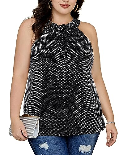 Pailletten Große Größen Tops Damen Sexy Ärmellos Oberteile Elegant Neckholder Knoten Camisole Schwarz 44 (US 16W) von Hanna Nikole