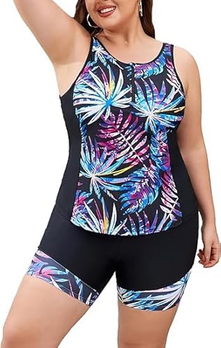 Hanna Nikole Damen Große Größe U Ausschnitt Tankini Beachwear Bauchkontrolle Sexy Lila Blume 54 von Hanna Nikole