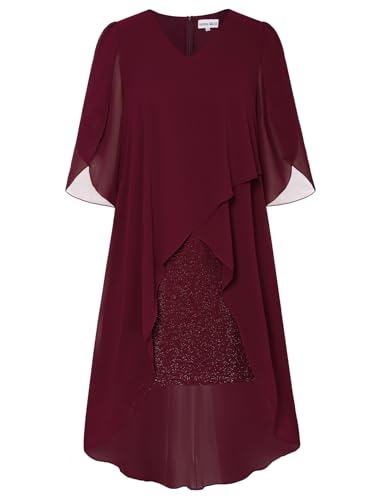 Hanna Nikole Damen Große Größen Ärmelloses Abendkleid Knielang Cocktailkleid Rotwein 48 Große Größen von Hanna Nikole