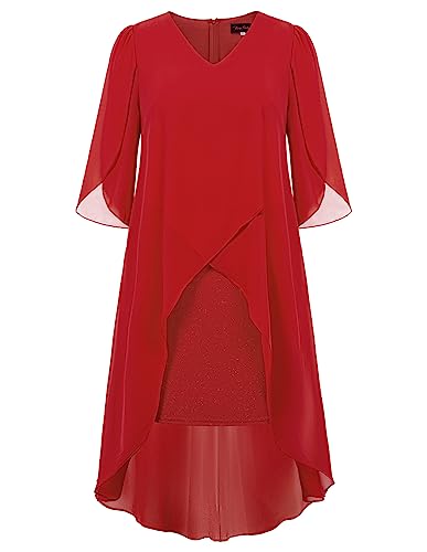 Hanna Nikole Damen Große Größen Capelet Cocktailkleid HIPS-Wrapped Abendkleid Rot 52 Große Größen von Hanna Nikole