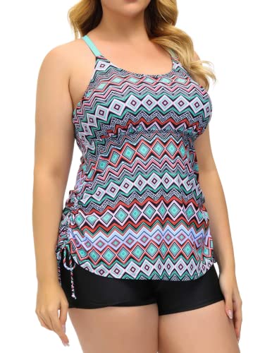 Hanna Nikole Damen Große Größen Crossover Tankini Bauchweg Strand Swimsuits Geometrischer Druck 52 von Hanna Nikole