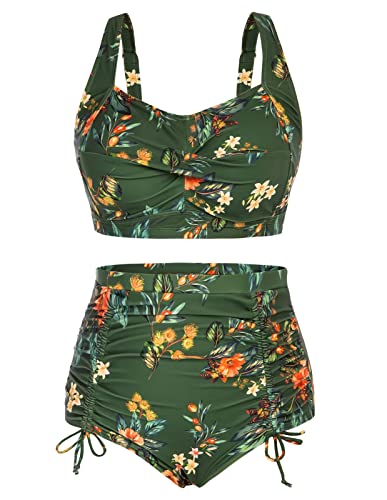 Hanna Nikole Damen Große Größen Hoher Taille Bikini Sets Einfarbige Strandkleidung Dunkelgrün 46 von Hanna Nikole