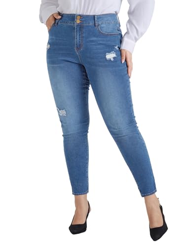 Hanna Nikole Damen Große Größen Jeans Plussize Hohe Taille Slim Soft Vintage Waschungseffekt Hellblau von Hanna Nikole