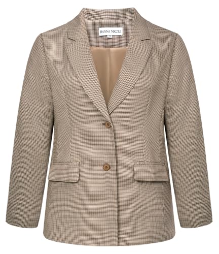 Hanna Nikole Damen Grosse Grössen Kurz Blazer Jacke Spring Summer Autumn Winter Mit Tasche Hellbrauner & Hahnentritt 56 von Hanna Nikole