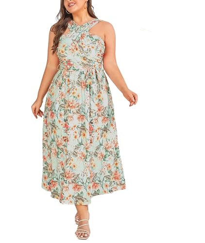Hanna Nikole Damen Große Größen Lässiges Kleid V Ausschnitt Kleid In A Linie Neckholder-Kleid Elegant Geblümt von Hanna Nikole