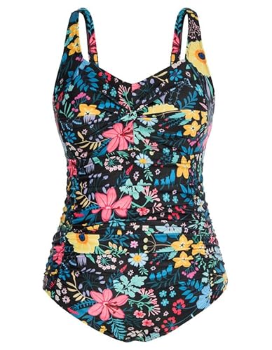 Hanna Nikole Damen Große Größen Monokinis Strandmode Ärmellos Stylischer Einteilige Swimsuit Farbenfrohe Blumen 42 von Hanna Nikole