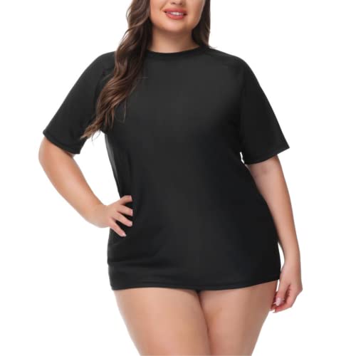 Hanna Nikole Damen Große Größen Rash Guard Drucken Elastisch Swim Shirt Schwarz 48 von Hanna Nikole