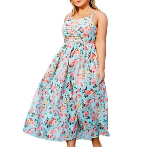 Hanna Nikole Damen Große Größen Sommerkleid Klassisch Vintage Blume Einfarbig Maxikleid Für Mollige Frauen Rote Blume 46 von Hanna Nikole