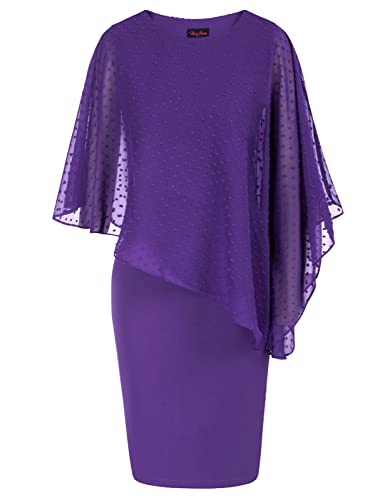 Hanna Nikole Damen Übergröße Schöne Festliche Kleider Cape Festkleid mit Chiffon Overlay Lila + Tupfen XXL von Hanna Nikole