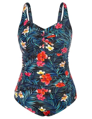 Hanna Nikole Damen Große Größen Stylischer Monokinis Strandmode Ärmellos Einteilige Swimsuit Rote Blumen 42 von Hanna Nikole