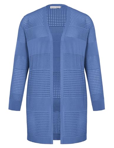 Hanna Nikole Damen Große Größen V Ausschnitt Mittellanger Langarm Badeanzug Cardigan Lässiger Strickjacke mit Hohlstruktur Hellblau von Hanna Nikole