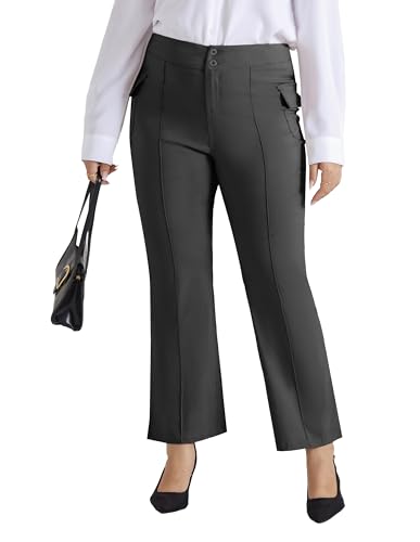 Hanna Nikole Damen Hohe Taille Schlaghose Dehnbarem Cargohose Stilvolle Bootcut Flare Hose für mollige Dunkelgrau 54 von Hanna Nikole