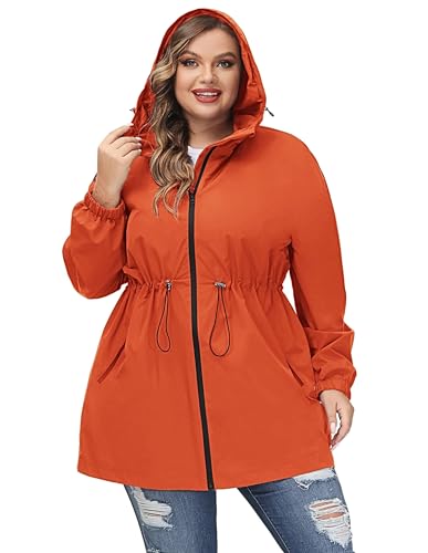 Hanna Nikole Damen Jacke Casual Leicht Regenjacke Übergangsjacke Damen Outdoorjacke Fahrrad mit Kapuze Orange 50 von Hanna Nikole