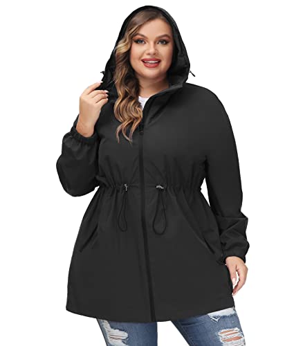 Hanna Nikole Damen Jacke Casual Leicht Regenjacke Übergangsjacke Damen Outdoorjacke Fahrrad mit Kapuze Schwarz 50 von Hanna Nikole