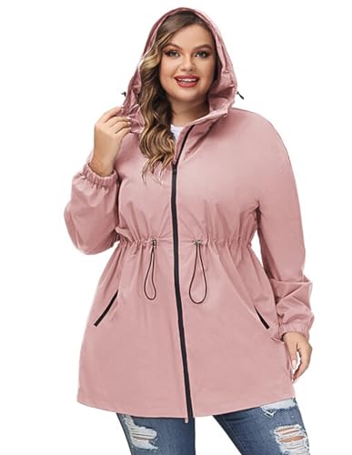 Hanna Nikole Damen Jacke Casual Leicht Regenjacke Übergangsjacke Damen Outdoorjacke Packbar Reisen Fahrrad mit Kapuze Rosa 52 von Hanna Nikole