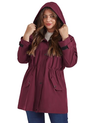 Hanna Nikole Damen Leicht Windjacke Atmungsaktive Windbreaker Regenjacke mit Kapuze für Mollige Dunkelrot 48 Hanna Nikole Damen Leicht Windjacke Atmungsaktive Windbreaker Regenjacke mit Kapuze für Mollige Dunkelrot 48 von Hanna Nikole