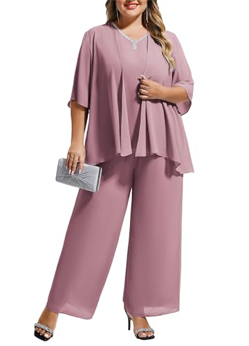 Hanna Nikole Damen-Reiseanzug in Übergröße leicht 2025 Sommer neu einfarbig elegant 3-teiliges Set Oberteil, Strickjacke, Freizeithose Graurosa 50 von Hanna Nikole