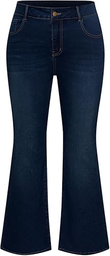 Hanna Nikole Damen Schlaghose Jeans Hoher Taille Vintage Bell Bottom Jeans Dehnbare Damen Blau & Schwarz 40 von Hanna Nikole