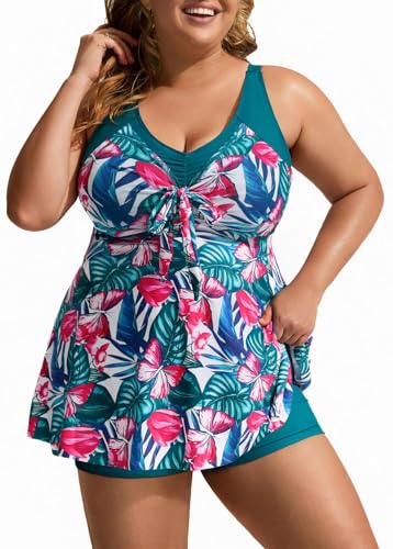 Hanna Nikole Damen Schwimmen Set Elastische Träger Tankini Hohe Quility Zweiteilige Bademode Anzüge Weiß Tropical Floral 56 Große Größen von Hanna Nikole