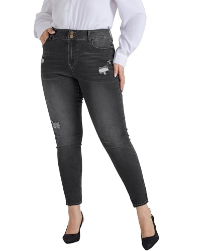Hanna Nikole Damen Skinny Jeans Große Größen Hohe Taille Slim Stretch Jeanshose Plussize Mom Jeans Schwarz 52 von Hanna Nikole