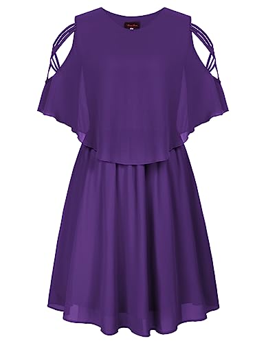 Hanna Nikole Damen Festliches Kleid Lang Große Größe Rundhals Casual Plus Size Sexy Cold Shoulder Dresses Violett 44 (US 16W) von Hanna Nikole