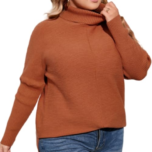 Hanna Nikole Damen Strickpulli Große Größen Rollkragen Langarm Winterpullover Lässig Einfarbig Tunic Sweatshirts Orange 48 von Hanna Nikole