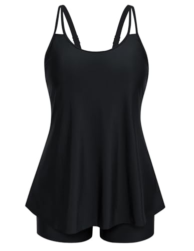 Hanna Nikole Damen Tankini Große Größe U Ausschnitt Bademoden Bauchweg Strandkleid Schwarz 42 von Hanna Nikole