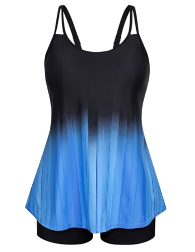 Hanna Nikole Damen Tankini Set Übergröße Bademode U Ausschnitt Bauchweg Hohe Taille Tankinis Blau Schwarz 42 von Hanna Nikole