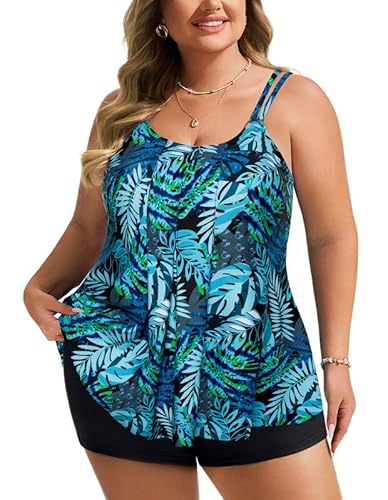 Hanna Nikole Damen Tankini Zweiteilig Bauchweg GroßE GrößEn FließEnd Tankini-Tops Und High Waist Badeshorts Komfortabel Badeanzug Bademode Verstellbareelegant Schwimmanzug von Hanna Nikole