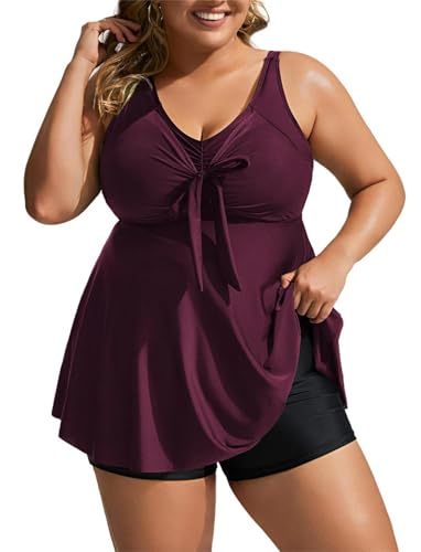 Hanna Nikole Damen Tankni Tummy Control Badeanzug mit V-Linie Tankini Sommer Schwimmen Outfitsus 56 Große Größen von Hanna Nikole