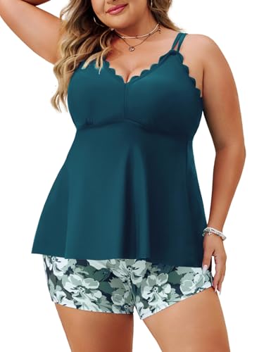 Hanna Nikole Damen Tankni Tummy Control Badeanzug mit V-Linie Tankini Sommer Schwimmen Outfitsus Blaugrün Small von Hanna Nikole