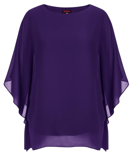 Hanna Nikole Damen Tops Batwing Sleeves T-Shirt Große Größen Mesh Blusenshirt Lila 50 von Hanna Nikole