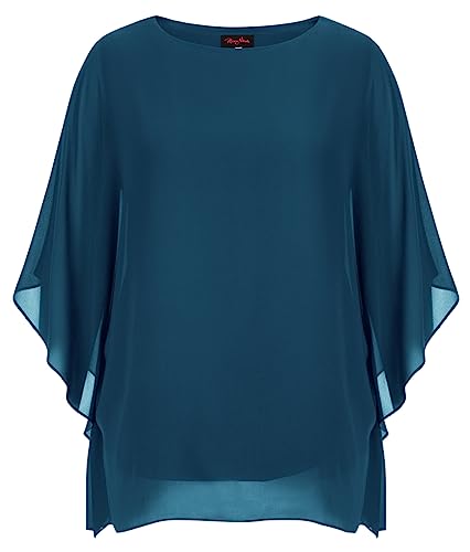 Hanna Nikole Damen Tops Batwing Sleeves T-Shirt Große Größen Mesh Blusenshirt Pfauenblau 50 von Hanna Nikole