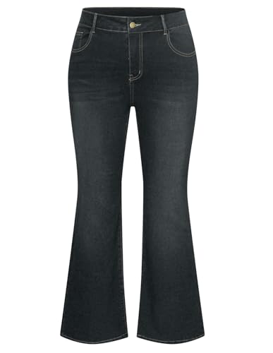 Hanna Nikole Damen Übergröße Bootcut Schlaghose Jeans Damen Bootcut Bell Bottom Jeans Stilvolles Bootcut Damen Jeans Carbon Black 56 von Hanna Nikole
