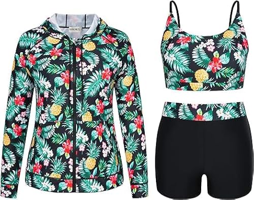 Hanna Nikole Damen Übergröße Dreiteiliges Badeanzug Set Strandbadeanzug mit Langen Ärmeln Tankini Badeanzug von Hanna Nikole