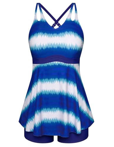 Hanna Nikole Damen Zweiteiliger Bademode Hohe Taille Zwei Stück Badebekleidung Bedruckte Tankini für Strand Party Floral 50 Große Größen von Hanna Nikole