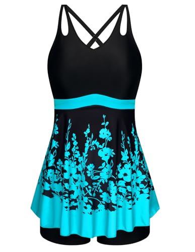 Hanna Nikole Damen Zweiteiliger Bademode Hohe Taille Zwei Stück Badebekleidung Bedruckte Tankini für Strand Party Floral M von Hanna Nikole