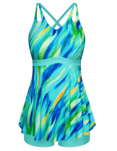 Hanna Nikole Damen Zweiteiliger Bademode Hohe Taille Zwei Stück Badebekleidung Bedruckte Tankini für Strand Party Floral M von Hanna Nikole