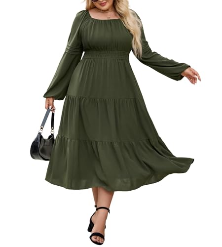 Hanna Nikole Einfarbiges Damenkleid in Übergröße fließendes Stufenkleid in Übergröße Herbst 2025 von Hanna Nikole