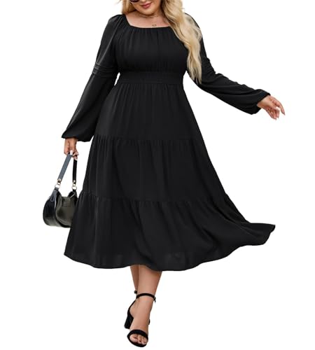 Hanna Nikole Einfarbiges Damenkleid in Übergröße fließendes Stufenkleid in Übergröße Herbst 2025 von Hanna Nikole