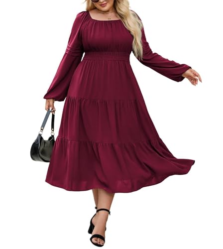 Hanna Nikole Einfarbiges Damenkleid in Übergröße fließendes Stufenkleid in Übergröße Herbst 2025 von Hanna Nikole