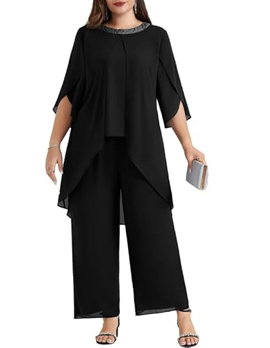 Hanna Nikole Eleganter Hosenanzug Damen Festlich GroßE GrößEn Abendanzug Chiffon HosenanzüGe Elegant Zweiteiler Festliches Outfit Hochzeitsgast Festmode Cocktail Abendmode Party Outfit von Hanna Nikole