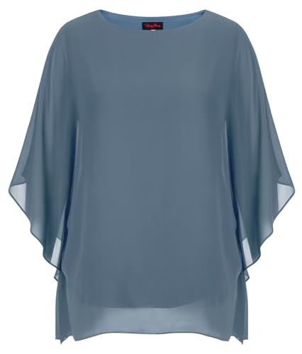 Hanna Nikole Female Chiffon Bluse Elegant Doppellagige Basic Shirt Schwarz Hemdbluse Grau Blau 46 von Hanna Nikole