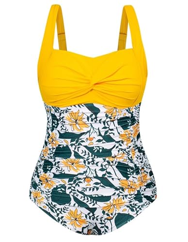 Hanna Nikole Female Große Größen Einteilige Swimsuit Elastisch Swimsuit Gelbe Blume 52 Twist Front Einteilige von Hanna Nikole