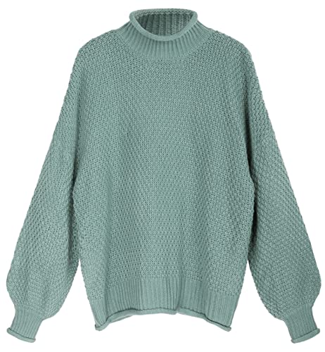 Hanna Nikole Female Große Größen Rollkragen Vintage Frühling Rollkragenpulli Tops Blau grau 48 von Hanna Nikole