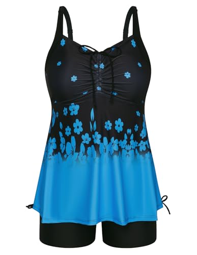 Hanna Nikole Female Große Größen Two-Piece Bademode Tankini Mit Bikini Bottom für Mollige Frauen Blaue Blume 50 von Hanna Nikole