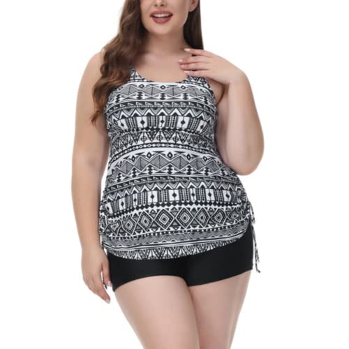 Hanna Nikole Female Große Größen Two-Piece Bademode Tankini Mit Bikini Bottom für Mollige Frauen Geometrisch & Schwarz 50 von Hanna Nikole