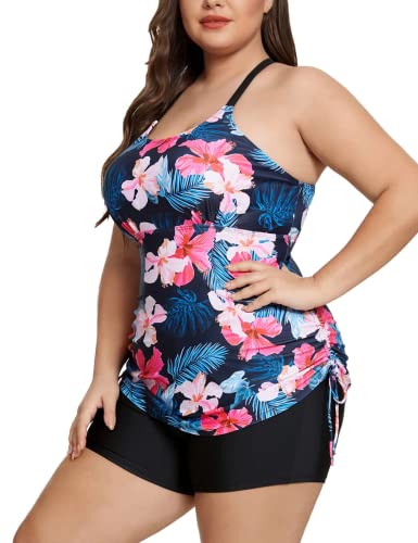 Hanna Nikole Female Große Größen Two-Piece Bademode Tankini Mit Bikini Bottom für Mollige Frauen Rote Blumen 50 von Hanna Nikole